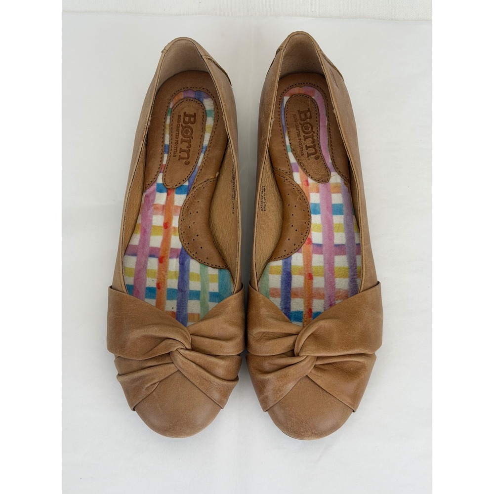 Born Leather Ballet Flats Size 7.5 Tan Knotted Toe‎ Slip On Comfort Capsule